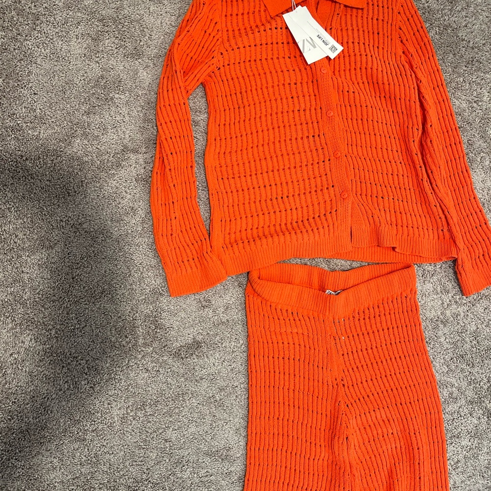Orange Knit Shirt and Pant Set